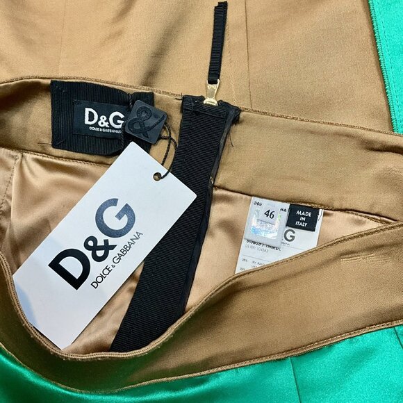 Dolce & Gabbana Green Satin Skirt with Floral Applique Beaded Detail IT46 - Picture 4 of 8